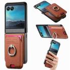 For Motorola Moto Razr 40 Ultra Twill Fabric Card Bag Ring Magnetic Back Phone Case(Brown) - 1