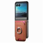 For Motorola Moto Razr 40 Ultra Twill Fabric Card Bag Ring Magnetic Back Phone Case(Brown) - 2