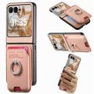 For Motorola Moto Razr 50 / 60 Twill Fabric Card Bag Ring Magnetic Back Phone Case(Pink) - 1