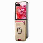 For Motorola Moto Razr 50 Ultra Twill Fabric Card Bag Ring Magnetic Back Phone Case(Khaki) - 2
