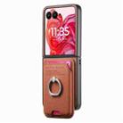For Motorola Moto Razr 50 Ultra Twill Fabric Card Bag Ring Magnetic Back Phone Case(Brown) - 2