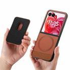 For Motorola Moto Razr 50 Ultra Twill Fabric Card Bag Ring Magnetic Back Phone Case(Brown) - 3