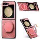 For Samsung Galaxy Z Flip5 5G Retro Leather Rotation Round Holder Phone Case(Pink) - 1