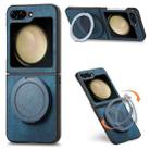 For Samsung Galaxy Z Flip5 5G Retro Leather Rotation Round Holder Phone Case(Blue) - 1