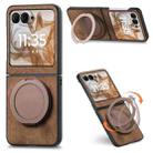For Motorola Moto Razr 50 Retro Leather Rotation Round Holder Phone Case(Brown) - 1