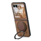 For Motorola Moto Razr 50 Retro Leather Rotation Round Holder Phone Case(Brown) - 3