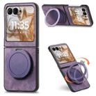 For Motorola Moto Razr 50 Retro Leather Rotation Round Holder Phone Case(Purple) - 1