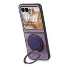 For Motorola Moto Razr 50 Retro Leather Rotation Round Holder Phone Case(Purple) - 3