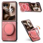 For Motorola Moto Razr 50 Ultra Retro Leather Rotation Round Holder Phone Case(Pink) - 1