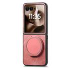 For Motorola Moto Razr 50 Ultra Retro Leather Rotation Round Holder Phone Case(Pink) - 2