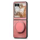 For Motorola Moto Razr 60 Retro Leather Rotation Round Holder Phone Case(Pink) - 2
