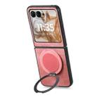 For Motorola Moto Razr 60 Retro Leather Rotation Round Holder Phone Case(Pink) - 3