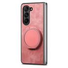 For Samsung Galaxy Z Fold4 Retro Leather Rotation Round Holder Phone Case(Pink) - 2