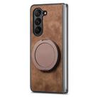 For Samsung Galaxy Z Fold4 Retro Leather Rotation Round Holder Phone Case(Brown) - 2