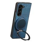 For Samsung Galaxy Z Fold4 Retro Leather Rotation Round Holder Phone Case(Blue) - 3