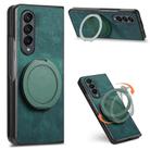 For Samsung Galaxy Z Fold4 Retro Leather Rotation Round Holder Phone Case(Green) - 1