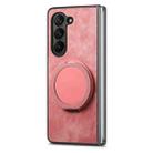 For Samsung Galaxy Z Fold5 Retro Leather Rotation Round Holder Phone Case(Pink) - 2