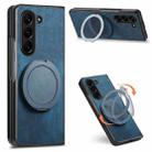 For Samsung Galaxy Z Fold6 Retro Leather Rotation Round Holder Phone Case(Blue) - 1