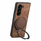 For Samsung Galaxy Z Fold7 Retro Leather Rotation Round Holder Phone Case(Brown) - 3