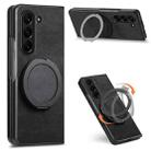 For Samsung Galaxy Z Fold7 Retro Leather Rotation Round Holder Phone Case(Black) - 1