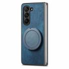 For Samsung Galaxy Z Fold7 Retro Leather Rotation Round Holder Phone Case(Blue) - 2