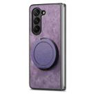 For Samsung Galaxy Z Fold7 Retro Leather Rotation Round Holder Phone Case(Purple) - 2