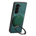 For Samsung Galaxy Z Fold7 Retro Leather Rotation Round Holder Phone Case(Green) - 3