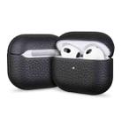 For AirPods 2 / 1 Litchi Grain Genuine Leather Earbuds Protective Case(Black) - 1