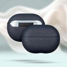 For Huawei FreeBuds Pro 4 Litchi Print Genuine Leather Bluetooth Headset Protective Case(Dark Blue) - 1