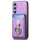 For Samsung Galaxy A15 Retro Folding Ring Holder Card Bag MagSafe Phone Case(Purple) - 2