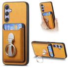 For Samsung Galaxy A55 5G Retro Folding Ring Holder Card Bag MagSafe Phone Case(Yellow) - 1