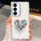 For Samsung Galaxy S25 5G Diamond Glitter Gemstone Heart Holder Phone Case(White) - 1