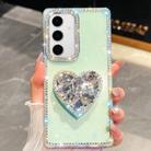 For Samsung Galaxy S24+ 5G Diamond Glitter Gemstone Heart Holder Phone Case(Light Green) - 1