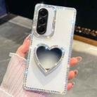 For Samsung Galaxy A26 5G Diamond Glitter Mirror Heart Holder Phone Case(White) - 1