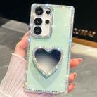 For Samsung Galaxy S25 Ultra 5G Diamond Glitter Mirror Heart Holder Phone Case(Light Green) - 1