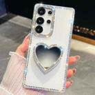 For Samsung Galaxy S25 Ultra 5G Diamond Glitter Mirror Heart Holder Phone Case(White) - 1