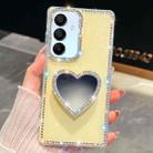 For Samsung Galaxy A15 5G Diamond Glitter Mirror Heart Holder Phone Case(Light Yellow) - 1