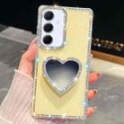For Samsung Galaxy A35 5G Diamond Glitter Mirror Heart Holder Phone Case(Light Yellow) - 1