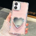 For Samsung Galaxy A07 5G Diamond Glitter Mirror Heart Holder Phone Case(Light Pink) - 1