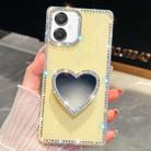 For Samsung Galaxy A07 5G Diamond Glitter Mirror Heart Holder Phone Case(Light Yellow) - 1