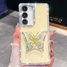 For Samsung Galaxy A15 5G Diamond Glitter Butterfly Holder Phone Case(Light Yellow) - 1