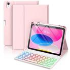 For iPad Pro 11 2024 Bluetooth Keyboard Silicone Leather Tablet Case with Pen Slot(Cherry Pink) - 1