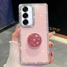 For Samsung Galaxy S25 5G Diamond Glitter Diamond Round Holder Phone Case(Light Pink) - 1