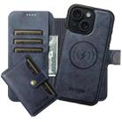 For iPhone 15 Plus Suteni Q05S1 3-in-1 Detachable Wallet MagSafe Leather Phone Case(Blue) - 1