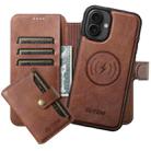For iPhone 16 Suteni Q05S1 3-in-1 Detachable Wallet MagSafe Leather Phone Case(Brown) - 1