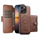 For iPhone 14 Suteni Q06S1 3-in-1 Splicing Detachable Wallet MagSafe Leather Phone Case(Brown) - 2