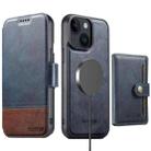 For iPhone 14 Suteni Q06S1 3-in-1 Splicing Detachable Wallet MagSafe Leather Phone Case(Blue) - 1