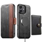 For iPhone 16 Suteni Q07S1 3-in-1 Detachable Wallet MagSafe Splicing Leather Phone Case(Black) - 1