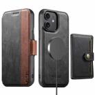 For iPhone 12 Suteni Q07S1 3-in-1 Detachable Wallet MagSafe Splicing Leather Phone Case(Black) - 1