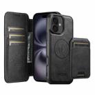For iPhone 16 Suteni Q05S2 3-in-1 Detachable Vertical Flip Wallet MagSafe Leather Phone Case(Black) - 1